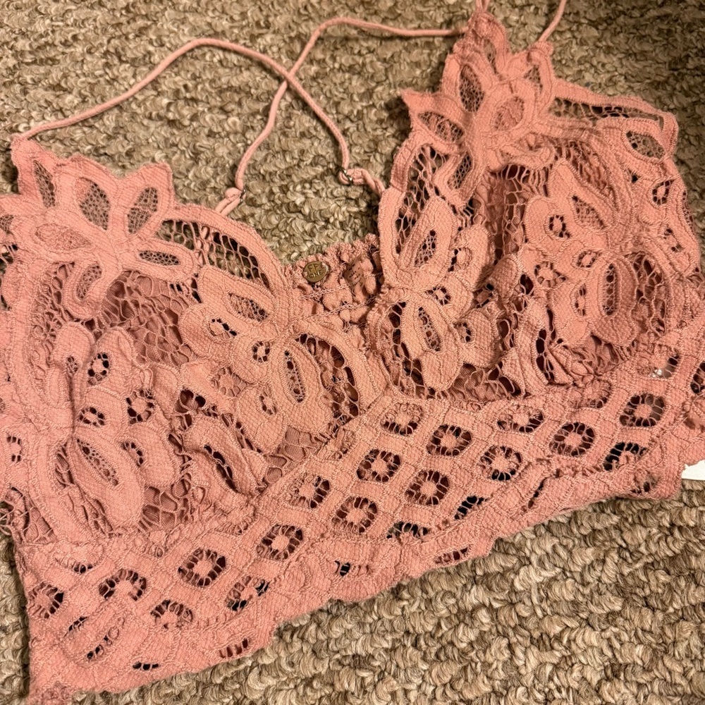 Free People One Adella Bralette Lace Criss Cross Smocked Bralette Sz M Festival - Picture 5 of 7